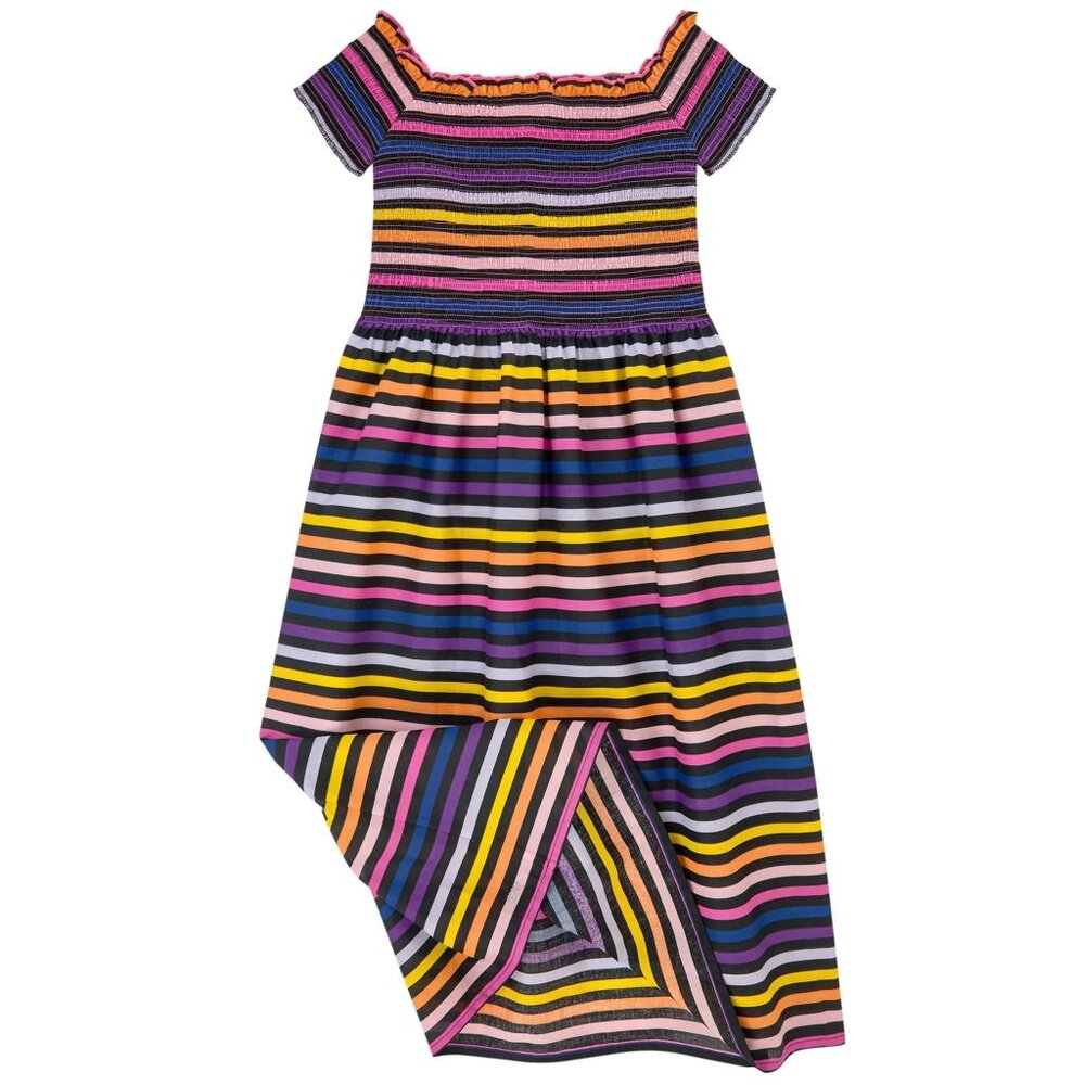 Sonia Rykiel Girls SZ 6Y Striped Long, Off-the-shoulder Dress